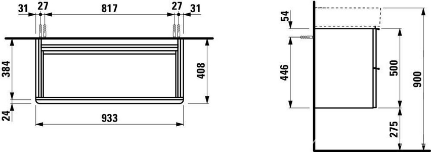 Тумба подвесная  935х385х520 мм, 2 выдвижных ящика, для раковины  8.1028.7, (цв.темный вяз),  ZZ Laufen Space 4.1020.2.160.103.1