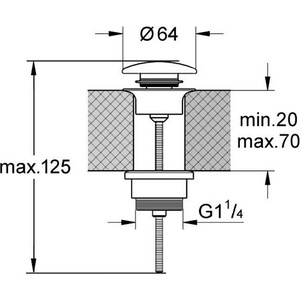 Пробка для сливного отверстия раковин, универсальная, нажимная Up & down, G 1 1/4, h20-70мм, (крышка керамика цв.белый матовый), Kerasan ZZ Kerasan Универсал 923330