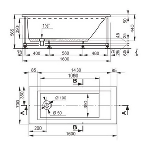 Ванна 160х70см, без каркаса, (акрил цв.белый),  ZZ Pestan Anica 13016070