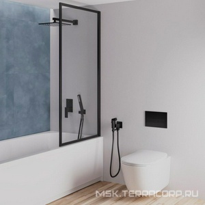 Штора на ванну 800xh1400мм, неподвижная, (стекло прозр. 8мм, фурн.цв.черный матовый),  ZZ Paini Screen Paini-ScreenWT80F