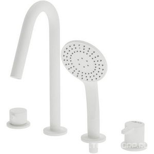 Смеситель для ванны, встраиваемый в борт на 4 отв., лейка, шланг в компл., (цв.белый),  ZZ Cezares Leaf LEAF-BVDM4-BIO