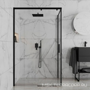 Душевое ограждение 1200x800х2000мм, прямоуг., сдвижная дверь, боковая стенка, правая/левая, (стекло прозрачн.6/8мм, фурн.цв.черный),  ZZ Paini Dax 84YO12080