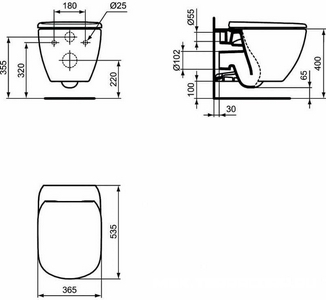Комплект: унитаз подвесной 360х535мм, безободковый Aquablade арт.T007901, сиденье с микролифтом арт.T352701 в компл., крепёж в компл.,  ZZ Ideal Standard Tesi ST007901