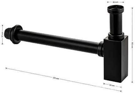 Сифон для раковины 1*1/4, без донного клапана, квадратный, цв. черный ZZ Brimix Brimix 8744