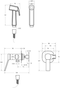 Смеситель совмещ. с гигиенич. душем, готовый к-т: лейка, шланг, скрытая часть, (цв.хром),  ZZ BelBagno Albano ALBANO-HGN-CRM