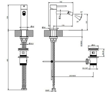 Смеситель для биде, с д/к, (цв.Black XL),  ZZ Gessi Flessa 54007 299