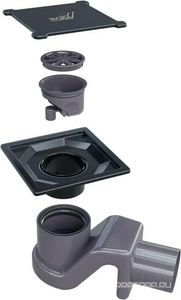 Трап для душа, выпуск гориз.50мм, (решетка нерж.сталь 110х110мм, цв.черный), RGW ZZ RGW Walk In SDR-13B