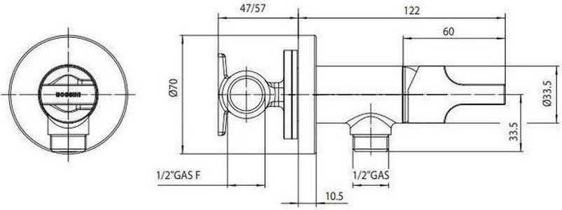 Смеситель совмещённый с гигиеническим душем, (готовый комплект: лейка металл, шланг 125см., скрытая часть), (цв.хром), PALOMA FLAT ZZ Bossini Paloma Flat E34001B.030