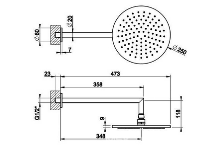 Душ верхний, стационарный, круглый, 250мм, со стеновым кронштейном, G 1/2, антикальц., (цв.Warm Bronze Br. PVD),  ZZ Gessi Origini 66148 726