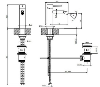 Смеситель для биде, с д/к, (цв.Brass Brushed PVD),  ZZ Gessi Flessa 54007 727