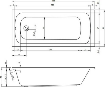 Ванна 180х80см, без ножек/рамы, панелей, слива-перелива, (акрил цв.белый),  ZZ Riho Milano B044001005