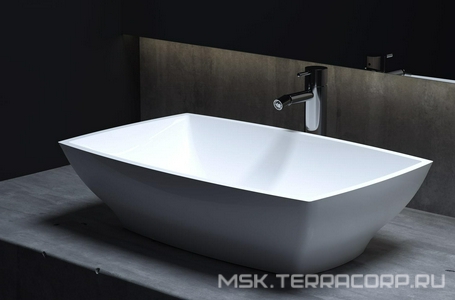 Раковина накладная, прямоуг. 600х380хh150мм, без отв.д/смесит., без перелива (литой камень S-Stone, матовый цв.белый),  04 ZZ Salini Gloria 1102204M