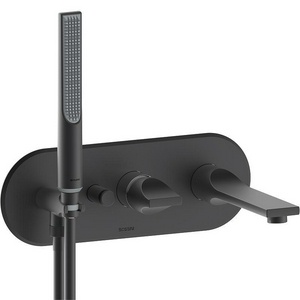 Смеситель для ванны встраиваемый в стену, наружная часть БЕЗ встраиваемой, лейка, шланг в компл., (цв.черный матовый),  ZZ Bossini Apice Z00555.073