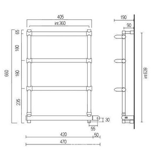 Полотенцесушитель 470(420)хh660x190мм, (эл.+Box, подключение справа!!!), (цв.бронза), крепёж в компл., Margaroli  KL Margaroli Luna 532/4/470 O.BR (Эл.+Box)