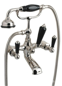 Смеситель для ванны, настенный, лейка, шланг в компл., (цв. хром, ручки цв. чёрный),  ZZ Devon & Devon Black Dandy MARF40MCRBD