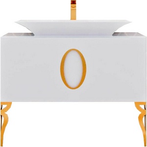 Тумба 100х45см, напольная, под раковину, с 2-мя выдв. ящиками, со стеклянной столешницей, (корпус цв. белый, ножки 2шт., ручка цв. золото),  ZZ La Beaute Savoie B100S1OR