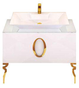 Тумба 100х45см, напольная, под раковину, с 2-мя выдв. ящиками, со стеклянной столешницей, (корпус цв. белый, ножки 2шт., ручка цв. золото),  ZZ La Beaute Savoie B100S1OR