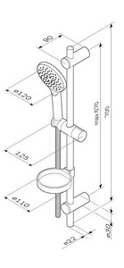 Душевой набор  (ручн. душ 3 функций, штанга 700 мм, шланг 1750см, крепл. ), хром AMPM Like F0180064