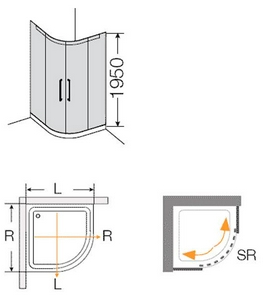 Душ каб. c раздвижн. дверьми, 1/4 круга, R=500, (100х100хh195см, стекло 6мм, GL прозр., фурн. 05 полир.алюмин) S-LITE ZZ Provex S-Lite 4005 SR 05 GL
