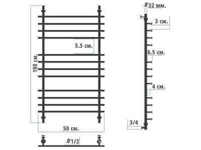 Полотенцесушитель "" 500*1000 мм, подключение 1"*3/4, установочный набор в комплекте KL Ника ЛБ-1 ЛБ-1 100/50