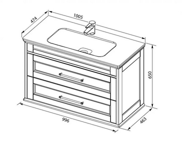 Тумба напольная/подвесная "" - 100 см, цвет белый, 2 выдвижн. ящика, БЕЗ раковины  и комплекта ножек Aquanet Бостон 209678