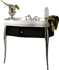 Основа на метал. ножках для раковины 100см, арт.1050 01, (ножки цв.хром, выдвижн. ящик цв.чёрный лак, ручка цв.хром)  ZZ Kerasan Retro 7363K3