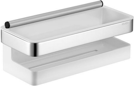 Полочка для душа прямоугольная 240х110мм, в комплекте со встроенный стеклоочестителем (контейнер белый пластик, держатель цв. хром),  Keuco Moll 12759 010000
