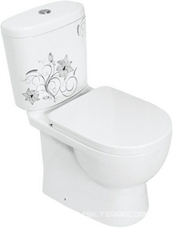 Унитаз-компакт Art Flora, 755*630*345 мм, с арматурой GEBERIT, с сид.микролифт, крепеж в комплекте, с декором черно/белый XX