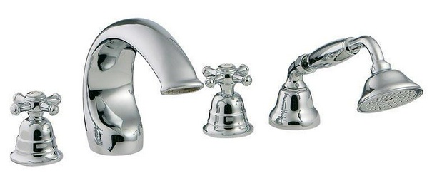 Смеситель для ванны, встраиваемый в борт ванны с душ. гарн., высокий излив на 4 отв. (хром) Old italy ZZ