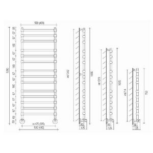 Полотенцесушитель 500(530)хh762х125мм, подвод воды int.470мм, (цв.шлифованый никель), краны, крепёж в компл., (ГВС, 6 bar) Margaroli 464 ZZ Margaroli Sole 464/8/500 Br.Nickel