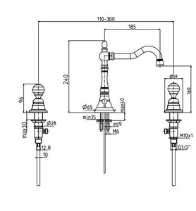 Смеситель для раковины на 3 отв., с д/к, классический излив, (цв. хром),  ZZ Fima Carlo Frattini Elizabeth Chic F5081CCR