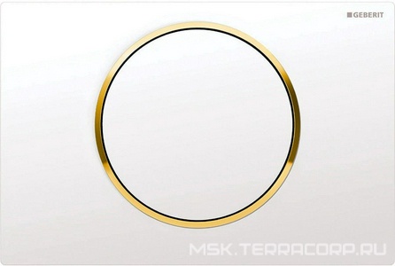 Клавиша одинарного смыва, смыв/стоп, (панель и клавиша цв.белый, кольцо позолота, пластик), Sigma10 ZZ Geberit Sigma 10 115.758.KK.5