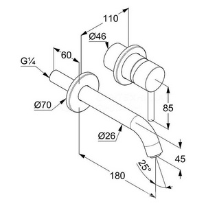 Смеситель для раковины  однорычажный встраив. в стену на 2 отверстия, внеш.часть (БЕЗ внутр.арт.38243 ) ZZ Kludi BOZZ 382440576