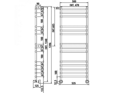 Полотенцесушитель 500(530)хh1390х125мм, подвод воды int.470мм, (цв.хром), краны, крепёж в компл., (ГВС, 6 bar) Margaroli 464 ZZ Margaroli Sole 464/14/500 CR