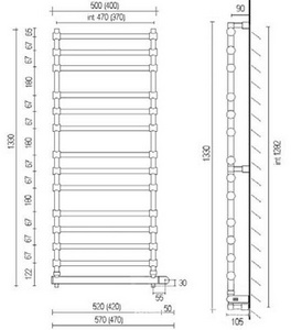 Полотенцесушитель 500(570)хh1330х105мм, 14 перекладин, (эл.+Box, 230V, подкл.справа!!!), крепёж в компл., (цв. хром),  ZZ Margaroli Sole 564/14/500 CR