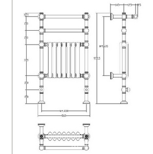 Полотенцесушит.напол.с радиат.560х295хh972.5мм,подвод из пола int.484мм,(цв.золото/радиат цв.бел.),краны в компл.(НА ЗАКРЫТ.СИСТ.ОТОПЛЕНИЯ) ZZ Margaroli Armonia 9-203/GL
