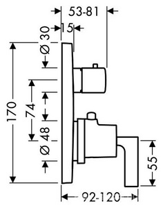 Смеситель термостат (наружн. часть, БЕЗ встр.части арт.01700180) с запорным/переключающим вентилем, с крестовой рукояткой, (цв.хром),  Citterio M ZZ Hansgrohe Axor Citterio M 39725000