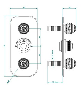 Смеситель термостат д/д,с перекл. встр.в стену, БЕЗ внутр.части арт.G00-A00-5400A, (цв. хром), ручки(цв. белый/платина) Marquise blanc platine ZZ THG Marquise Blanc Decor A7G-A02-5400B