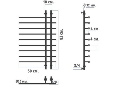 Полотенцесушитель "" 500*100*800 мм, подключение 1"*3/4, установочный набор в комплекте KL Ника ЛБ-4 ЛБ-4 80/10/50