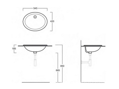 Раковина 54х42хh18,5см, встраиваемая в столешницу, без отв. д/смес., с переливом,  ZZ Simas Marine S 50P