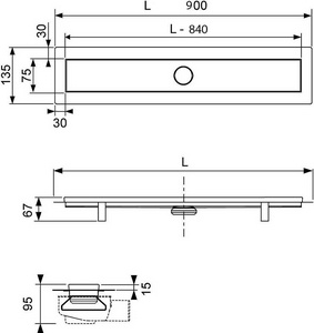 Дренажный канал 800мм,(лоток 740мм),готовый компл,сифон выход вбок 0,7л/с,ножки,мембрана антизапах,основа д/плитки"tile"и решетка"steel"2 в1 Tecelinus Tece TECElinus 15103089