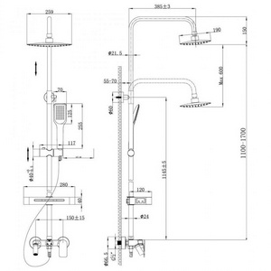 Душевая стойка для ванны, полочка, верхний душ, ручной душ, поворотный излив, хром Lemark Tropic LM7002C