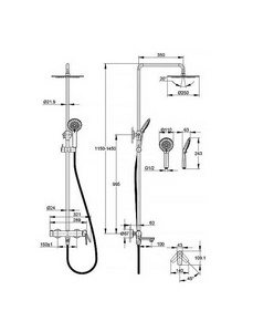 Душевая стойка для ванны/душа, поворотный излив, ручной + верхний душ, шланг -150 см, цв. хром Cersanit Moduo 64314