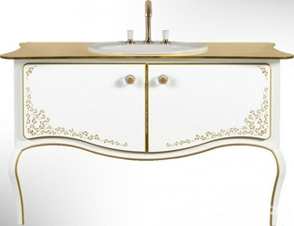 Тумба 1430хh850х670мм со столеш., д/встр.рак. 6198 хх, 2 двер, цвет  Brilliant White, ручки муран/стек, 2 конт д/акс., (креп.в ком.), Amad Royal XX