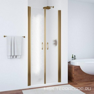 Душевая дверь 90*190 двустворчатая , распашные створки, профиль бронза, стекло шиншила ZZ Vegas Glass Е2Р E2P 90 05 02
