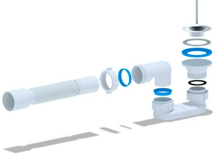 Сифон  для душевого поддона "Ани" плоский 1,1\2" * 40 с гофротрубой 40*50 Ани Пласт Комплектующие E015