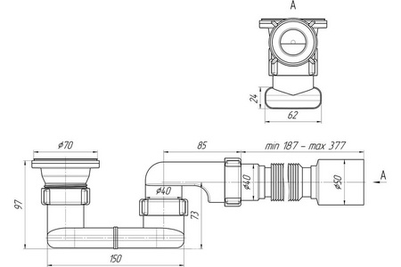 Сифон  для душевого поддона "Ани" плоский 1,1\2" * 40 с гофротрубой 40*50 Ани Пласт Комплектующие E015