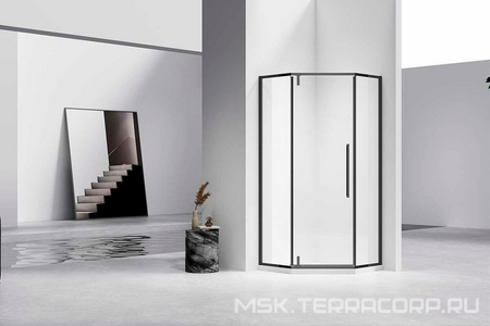 Душевой уголок 900х900хh1950мм, 5-ти угольн, распашн.дверь правая/левая, с 2 неподв.сегмент.(ст.прозр.6мм Easy Clean, фурнит.цв.черный мат),  ZZ Vincea Slim-N VSP-4SN900CLB