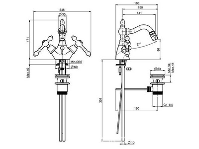 Смеситель для биде с д/к, классический излив (цв. золото)  ZZ Fima Carlo Frattini Epoque F5062OR