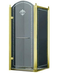 Душевой уголок 900х900хh2116мм, квадрат, "Левый" распаш. дверь слева, с неподв.стенкой (стекло прозрачное с мат/узором, 8мм, фурн/золото), Retro XX